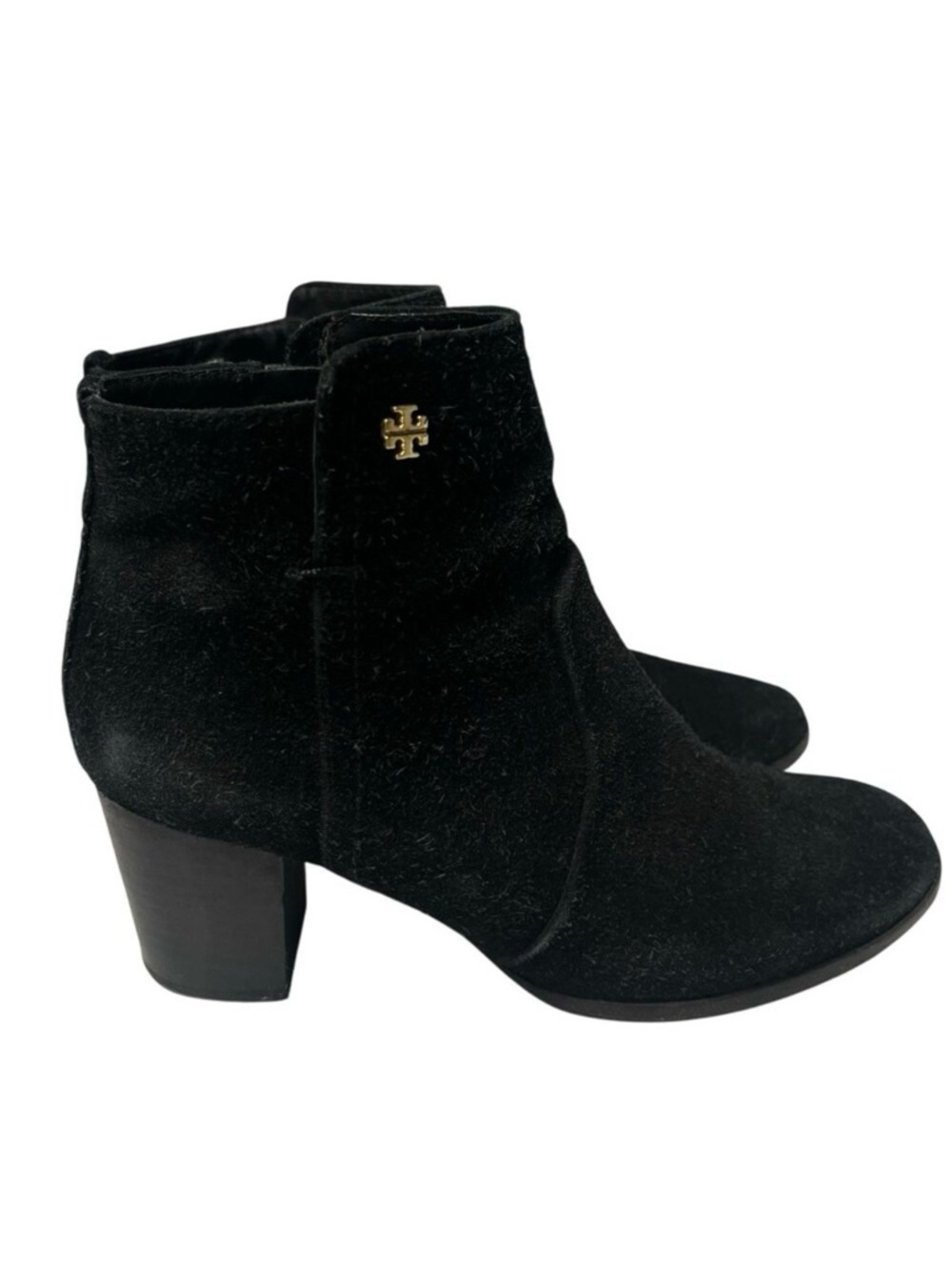 Tory Burch Sabe Ankle Boots Side Zip Black Suede Leather Booties Women’s Size 7